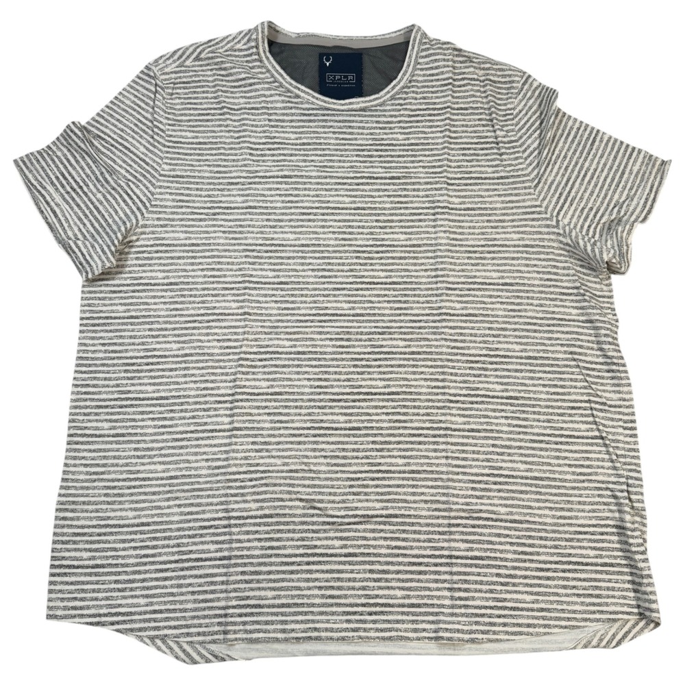 XPLR Jeremiah Mens XL Striped Short Sleeve T-Shirt Gray White Travel Expedition